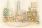  Peaceful watercolor therapy space with soft textures and calming colors