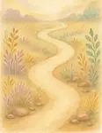 A soft watercolor illustration of a winding path through gentle grasses and pastel wildflowers, symbolizing a fresh start in healing