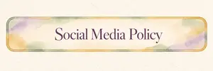 Watercolor banner reading “Social Media Policy” in soft lavender, green, gold, and cream tones.