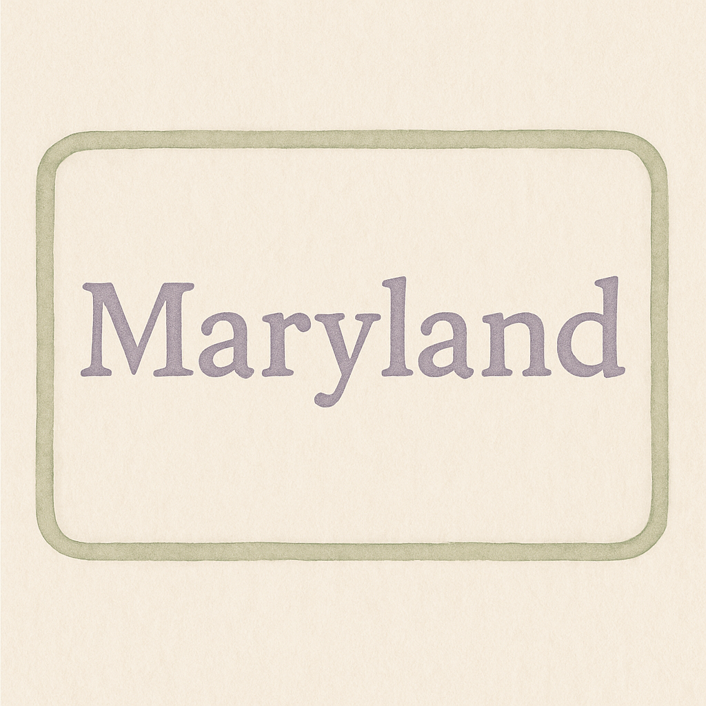 Maryland sign in calming watercolor tones