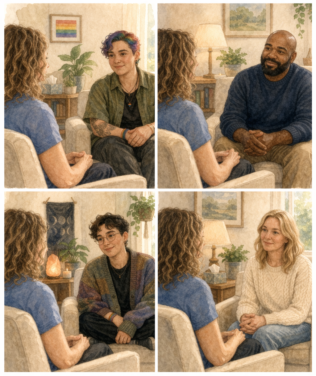Therapy consult with various, diverse potential clients