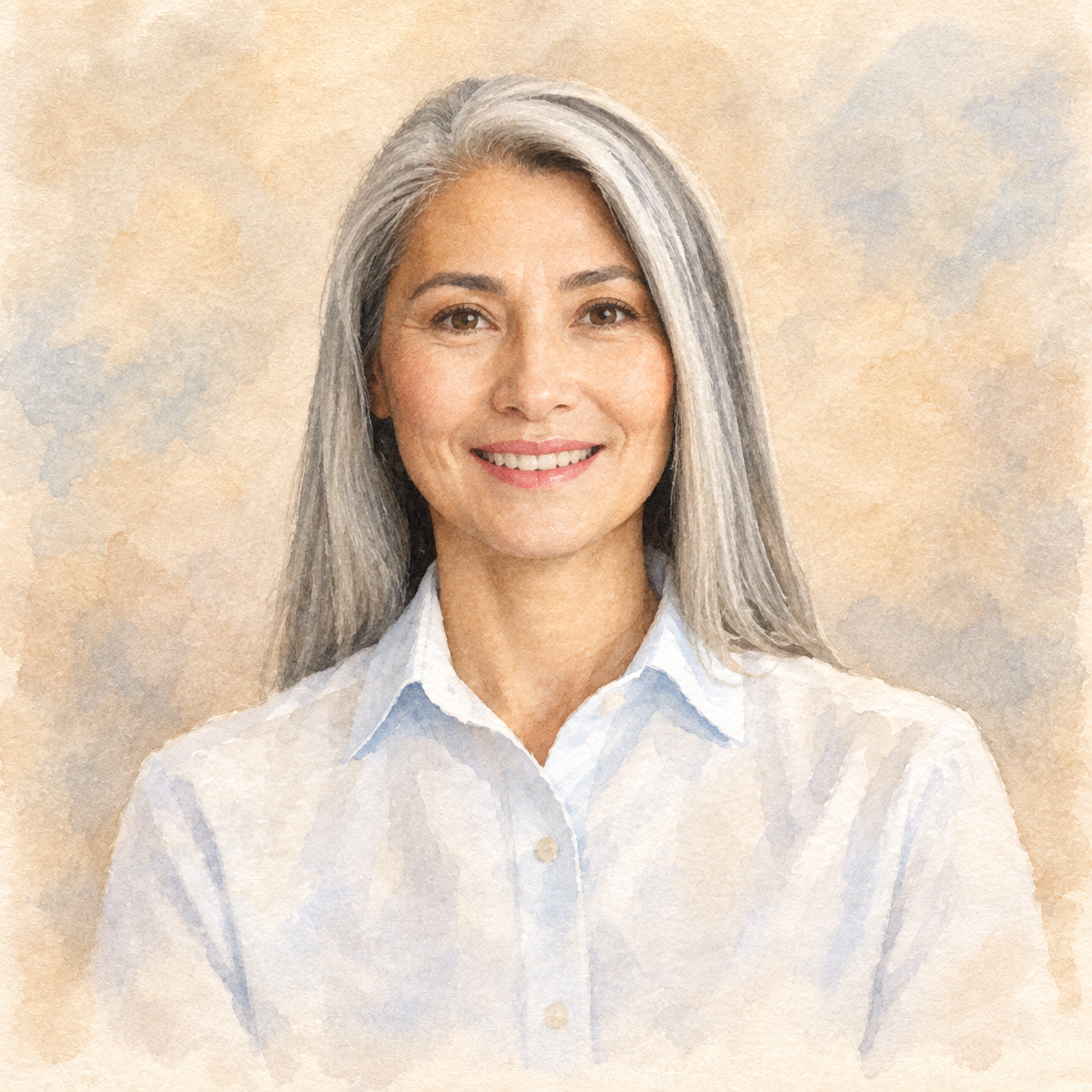 Warm Watercolor Portrait of a Thoughtful Woman