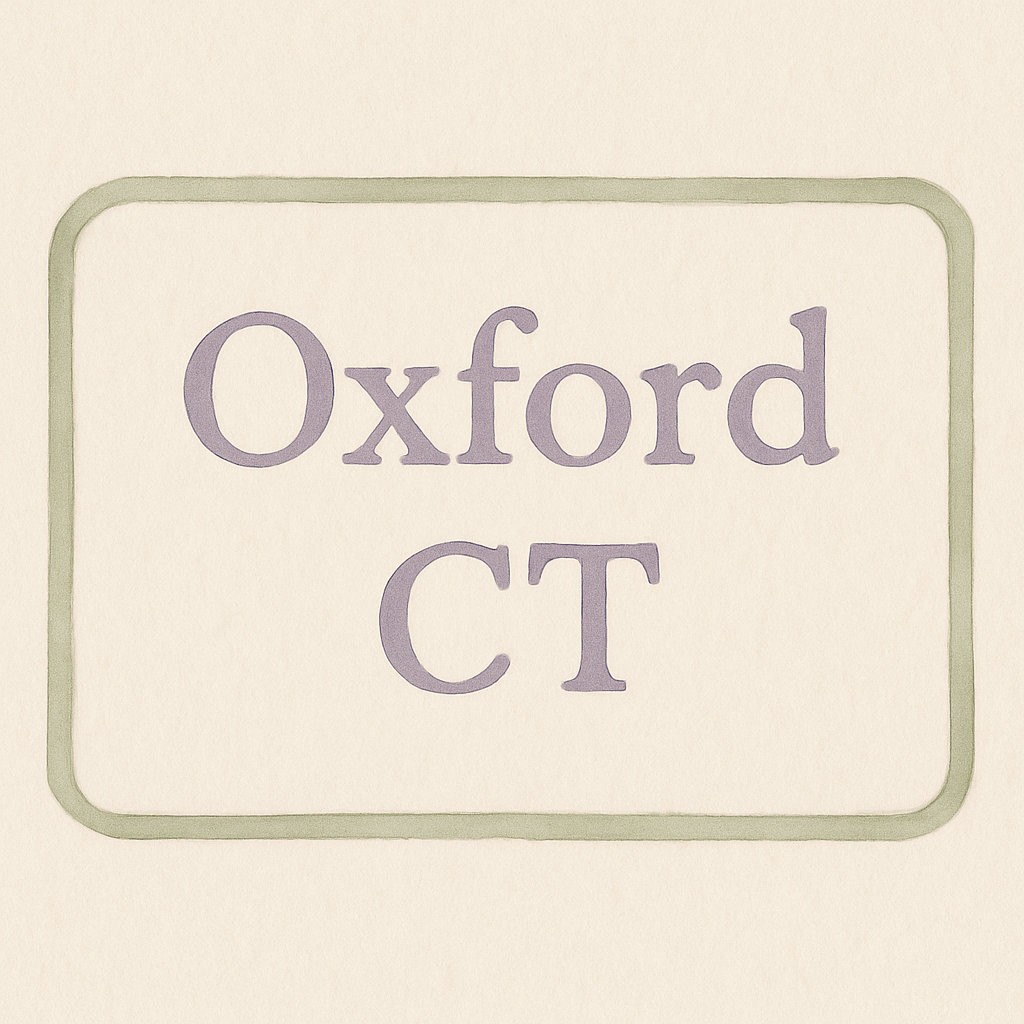 Oxford CT sign in calming watercolor tones. ChatGPT generated for Mind Body Well Therapy Pllc